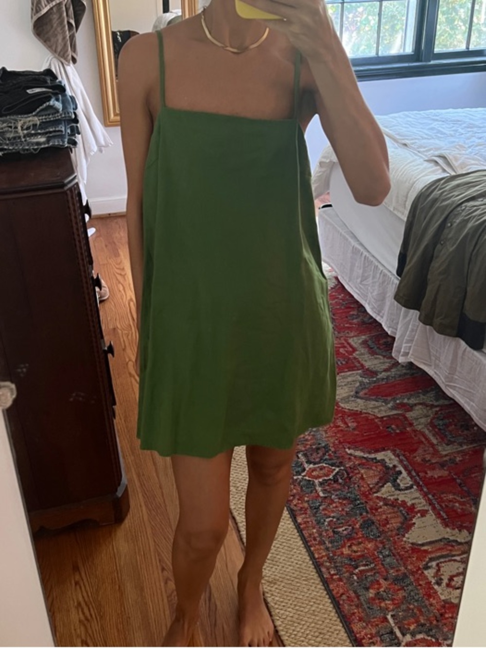 Reformation Green Mini Slip Dress